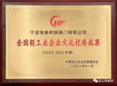 埃美柯企业文化成果 荣获中国轻工业企业文化